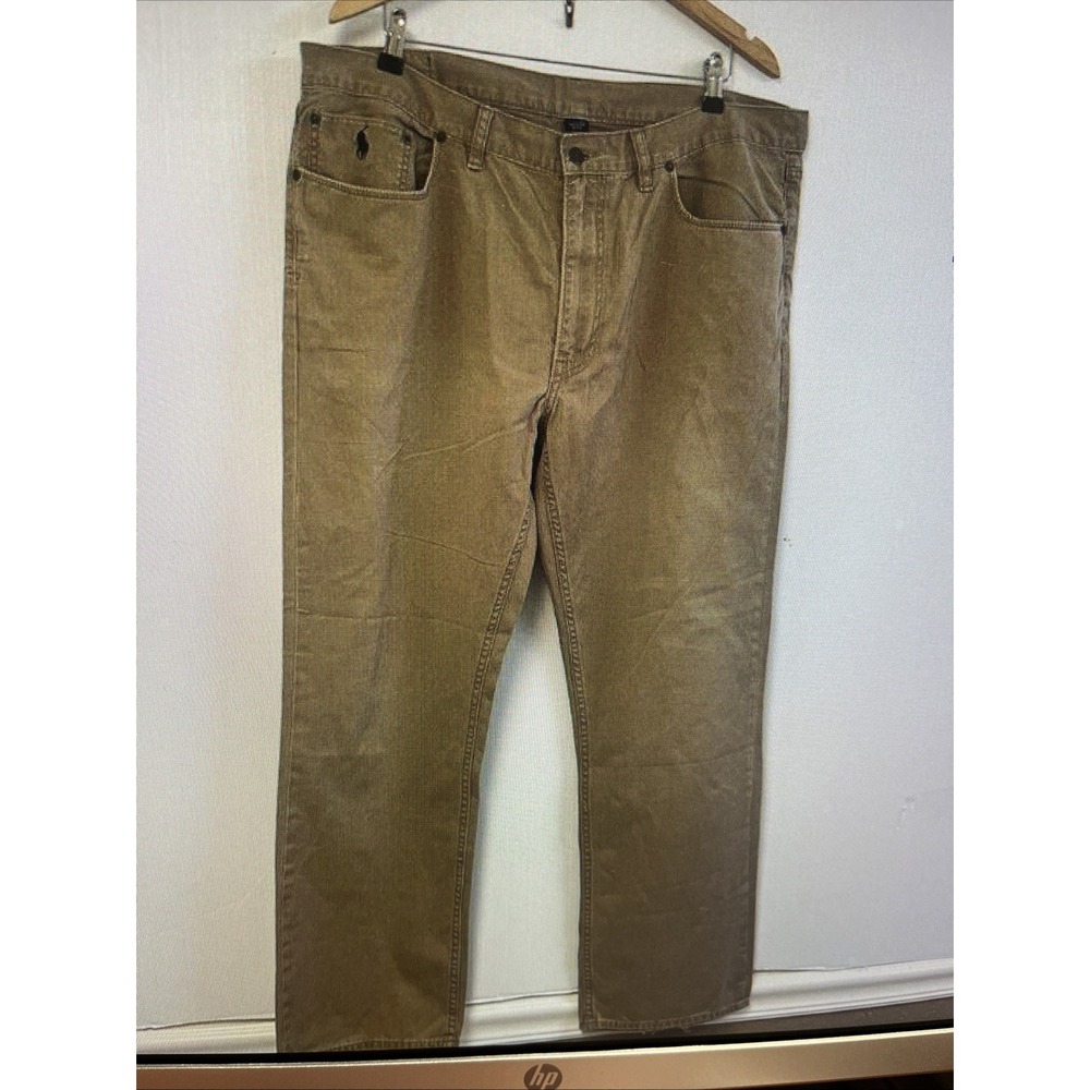 Vintage Polo Ralph Lauren Straight Fit Chino Pants 40x30 Beige Khaki Leather Tag